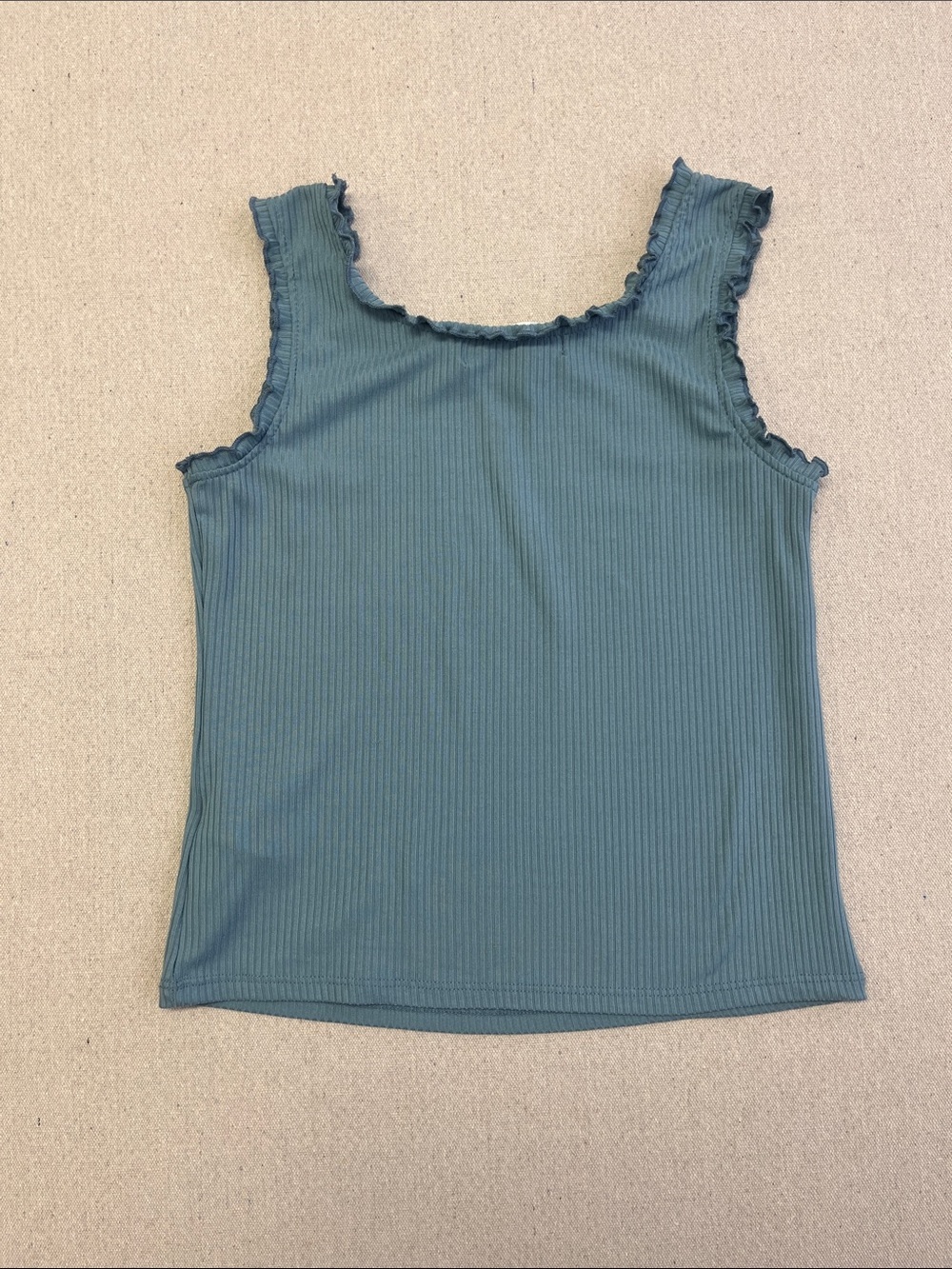 Girls' Teal Ribbed Ruffle Tank Top - Picture 8 of 9